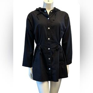 DKR & Co Stylish Linen Blend Black Hooded Utility Jacket